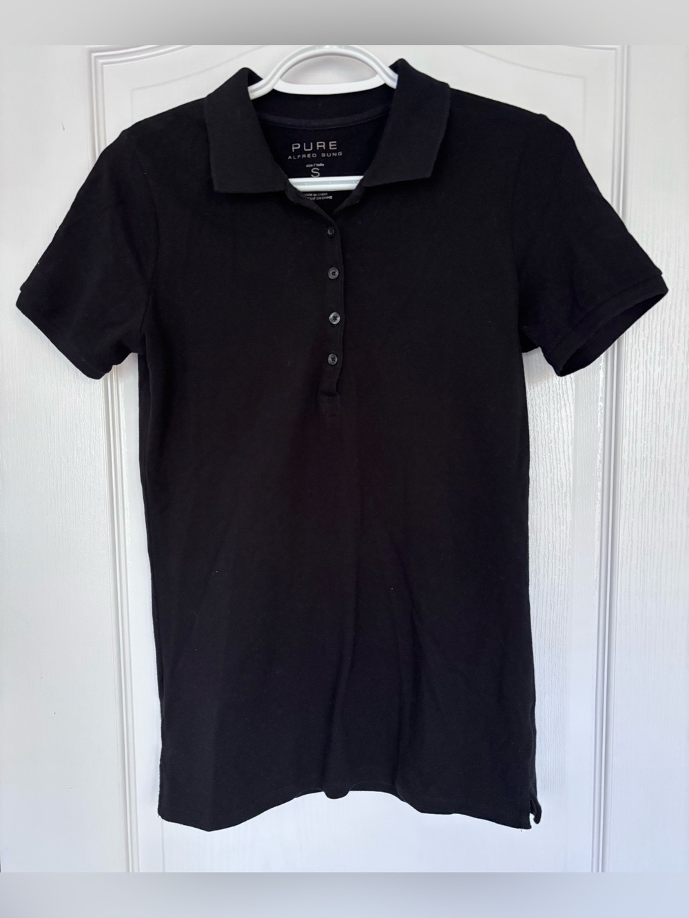PURE by Alfred Sung Black Short Sleeve Polo Shirt Tee Top Size S